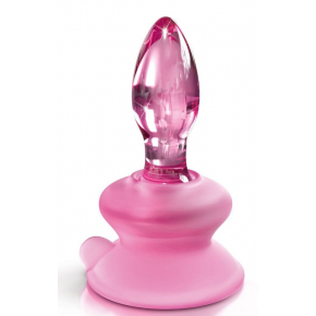 Розовая стеклянная пробка Icicles №90 с силиконовой присоской