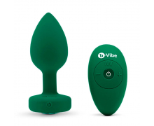 Вибропробка с кристаллом на пульте ДУ b-Vibe Vibrating Jewel Plug M/L, зеленая