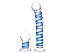 Набор из 2 стеклянных игрушек с синей спиралью Swirly Dildo & Buttplug Set