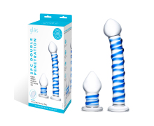 Набор из 2 стеклянных игрушек с синей спиралью Swirly Dildo & Buttplug Set