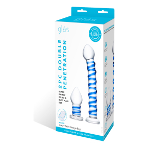Набор из 2 стеклянных игрушек с синей спиралью Swirly Dildo & Buttplug Set