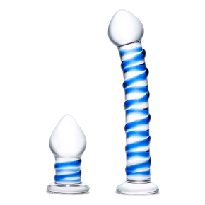 Набор из 2 стеклянных игрушек с синей спиралью Swirly Dildo & Buttplug Set