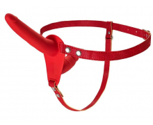 Страпон на ремнях с вагинальной пробкой Black&Red Double Strap-on, красный