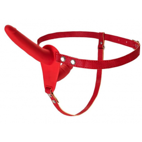 Страпон на ремнях с вагинальной пробкой Black&Red Double Strap-on, красный