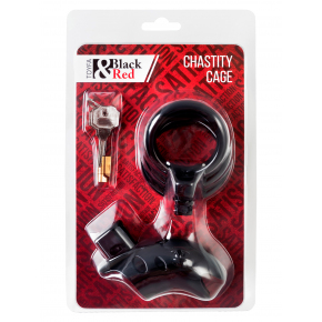 Мужской пояс верности Black & Red Chastity Cage, черный