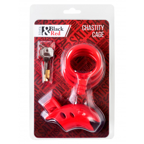 Мужской пояс верности Black & Red Chastity Cage, красный