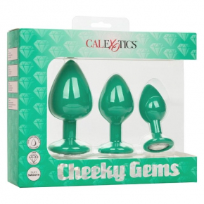 Набор из 3 анальных пробок с кристаллом Anal Toys Cheeky Gems, зеленый