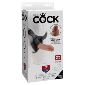 Страпон с насадкой King Cock 7" Uncut with Strap on Harness