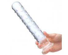 Стеклянный фаллос с массажным рельефом Glas 10" Extra Large Glass Dildo