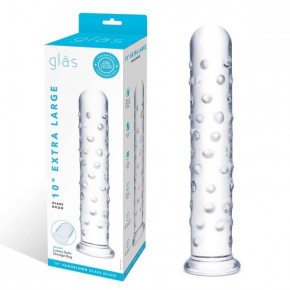 Стеклянный фаллос с массажным рельефом Glas 10" Extra Large Glass Dildo