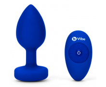 Вибропробка с кристаллом на пульте ДУ b-Vibe Vibrating Jewel Plug L/XL, синяя