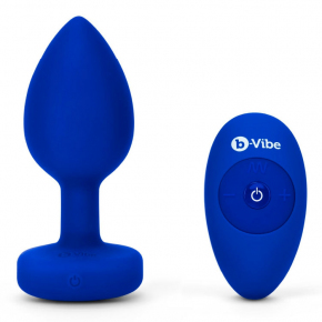 Вибропробка с кристаллом на пульте ДУ b-Vibe Vibrating Jewel Plug L/XL, синяя