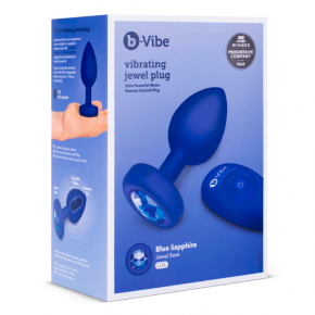 Вибропробка с кристаллом на пульте ДУ b-Vibe Vibrating Jewel Plug L/XL, синяя