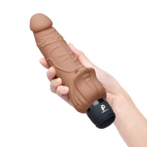 Вибратор-реалистик с клиторальными лепестками 7" Realistic Vibrator, кофейный