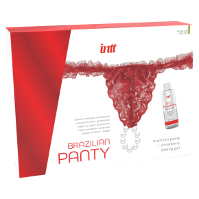 Красные трусики со стимулирующими бусинами и массажным гелем Sliding Gel Strawberry в комплекте