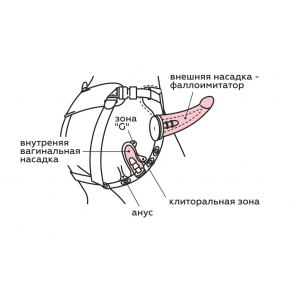 Женский пояс-трусики c 2 насадками и вагинальной пробкой