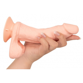 Вибратор с мошонкой на присоске и пультом ДУ Nature Skin Bendable RC Vibrator with Balls