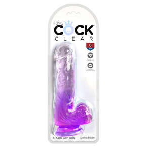 Фаллоимитатор с мошонкой на присоске Pipedream King Cock Clear 6’’ Cock with Balls, фиолетовый