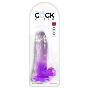 Фаллоимитатор с мошонкой на присоске Pipedream King Cock Clear 7’’ Cock with Balls, фиолетовый