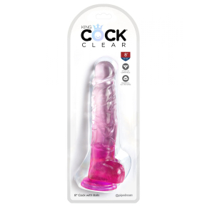 Фаллоимитатор с мошонкой на присоске Pipedream King Cock Clear 8’’ Cock with Balls, розовый