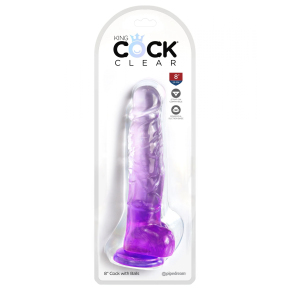 Фаллоимитатор с мошонкой на присоске Pipedream King Cock Clear 8’’ Cock with Balls, фиолетовый