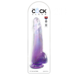 Фаллоимитатор с мошонкой на присоске Pipedream King Cock Clear 10’’ Cock with Balls, фиолетовый