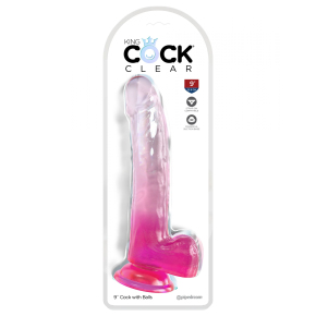 Фаллоимитатор с мошонкой на присоске Pipedream King Cock Clear 9’’ Cock with Balls, розовый
