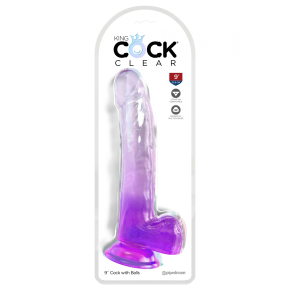 Фаллоимитатор с мошонкой на присоске Pipedream King Cock Clear 9’’ Cock with Balls, фиолетовый