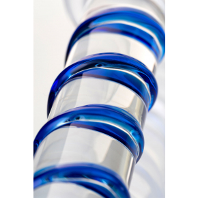 Фаллоимитатор из стекла с синей спиралью, 17×4 см