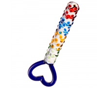 Стеклянный фаллос с цветными точками и ручкой-сердцем, 22×2.9 см